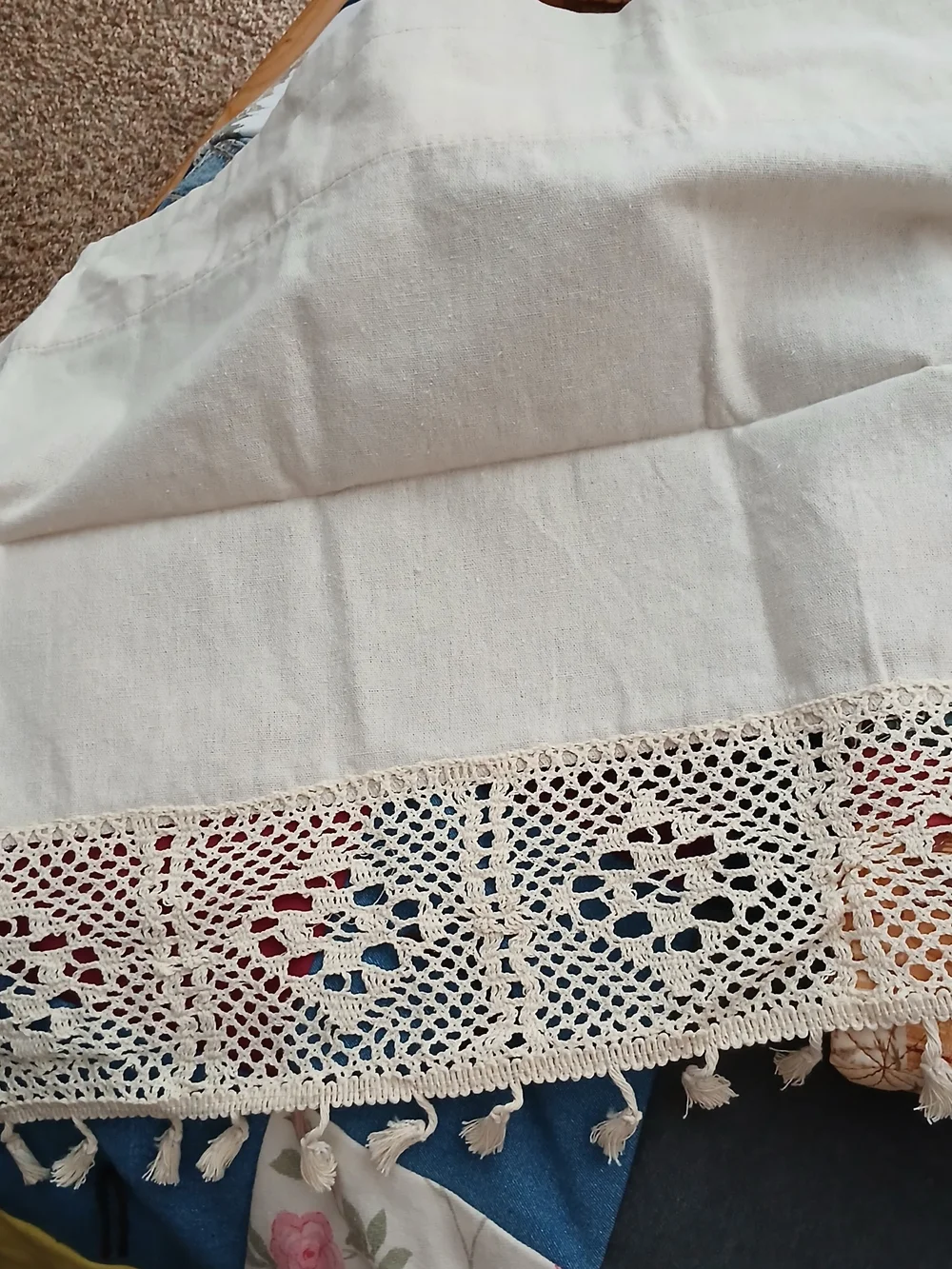 3-Cream Linen Crochet Tassel  Window Valance - Home Accents